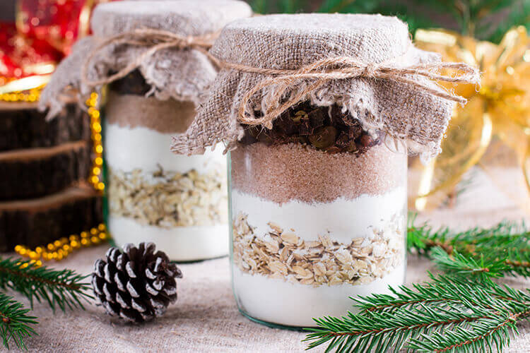 mason jars filled with baking ingredients